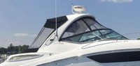 Photo of Sea Ray 330 Sundancer, 2016: Hard-Top, Visor, Side Curtains, Sunshade Top Aft Enclosure Curtains, viewed from Starboard Side 