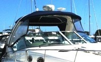 Photo of Sea Ray 340 Sundancer Soft Top, 2006: Soft Bimini Top, Visor, Side Curtains Soft Sunshade Top, Sunshade Aft Enclosure Curtain, viewed from Starboard Front 