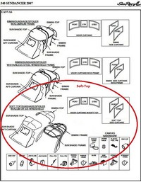 Sea Ray® 340 Sundancer Soft Top Bimini-Top-Canvas-Zippered-Seamark-OEM-G2.3™ Factory Bimini Replacement CANVAS (NO frame) with Zippers for OEM front Visor and Curtains (Not included), OEM (Original Equipment Manufacturer)