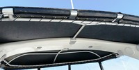 Sea Ray® 340 Sundancer Soft Top Sunshade-Top-Canvas-Seamark-OEM-G4.5™ Factory SUNSHADE CANVAS (no frame) for OEM Sunshade Top mounted off Back of the factory Radar Arch, with zippers for OEM Sunshade Aft Enclosure Curtains (not included), OEM (Original Equipment Manufacturer) (Sunshade-Tops may have been SeaMark(r) vinyl-lined Sunbrella(r) prior to 2008 through 2018, now they are Sunbrella(r) to avoid mold issues)