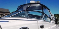 Sea Ray® 340 Sundancer Sportsman Bimini-Top-Canvas-Frame-Zippered-Seamark-OEM-G2™ Factory BIMINI-TOP CANVAS on FRAME with Zippers for OEM front Visor and Curtains (not included) with Mounting Hardware (no boot cover) (this Bimini-Top may have been SeaMark(r) vinyl-lined Sunbrella(r) prior to 2008 through 2018, now they are Sunbrella(r) to avoid mold issues), OEM (Original Equipment Manufacturer)
