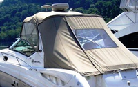 Sea Ray® 340 Sundancer Sunshade-Top-Canvas-Frame-SS-Seamark-OEM-G4™ Factory SUNSHADE CANVAS and FRAME (behind Radar Arch) with Mounting Hardware, OEM (Original Equipment Manufacturer) (Sunshade-Tops may have been SeaMark(r) vinyl-lined Sunbrella(r) prior to 2008 through 2018, now they are Sunbrella(r) to avoid mold issues