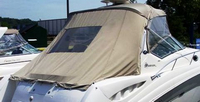 Sea Ray® 340 Sundancer Sunshade-Top-Canvas-Frame-SS-Seamark-OEM-G4™ Factory SUNSHADE CANVAS and FRAME (behind Radar Arch) with Mounting Hardware, OEM (Original Equipment Manufacturer) (Sunshade-Tops may have been SeaMark(r) vinyl-lined Sunbrella(r) prior to 2008 through 2018, now they are Sunbrella(r) to avoid mold issues