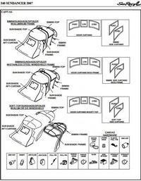 Sea Ray® 340 Sundancer Sunshade-Top-Canvas-Frame-SS-Seamark-OEM-G5™ Factory SUNSHADE CANVAS and FRAME (behind Radar Arch) with Mounting Hardware, OEM (Original Equipment Manufacturer) (Sunshade-Tops may have been SeaMark(r) vinyl-lined Sunbrella(r) prior to 2008 through 2018, now they are Sunbrella(r) to avoid mold issues