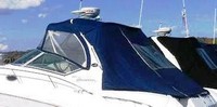 Sea Ray® 340 Sundancer Bimini-Visor-OEM-G3.2™ Factory Front VISOR Eisenglass Window Set (typ. 3 front panels, but 1 or 2 on some boats) zips between front of OEM Bimini-Top (not included) and Windshield (NO Side-Curtains, sold separately), OEM (Original Equipment Manufacturer)