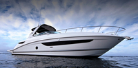 Photo of Sea Ray 350 Sundancer, 2013: Sunshade Top, viewed from Starboard Front (Factory OEM website photo) 