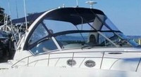 Photo of Sea Ray 375 Sundancer Sportsman, 2006: Bimini Top, Visor, Side Curtains, Sunshade Top, viewed from Starboard Bow 