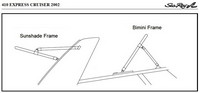Photo of Sea Ray 410 Express Cruiser, 2002: Bimini Top Frame Bows Sunshade Top Frame Bows factory Parts Manual drawing 