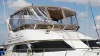 Sea Ray® 450 Express Bridge Bridge-Bimini-Top-Full-Enclosure-Sunshade-Top-SET-Seamark-Strata-OEM-B8™ Factory Full Enclosure Canvas: BRIDGE TOPS (Bimini and Sunshade canvas, no frames) in SeaMark(r) vinyl-lined Sunbrella(r) (or RECwater(r) vinyl-lined RECacril(r)) fabric and ENCLOSURE CURTAINS (forward, port, starboard and aft curtains) in Sunbrella(r) (or RECacril(r)) with Strataglass(r) windows, OEM (Original Equipment Manufacturer)