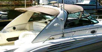 Sea Ray® 450 Sundancer Sunshade-Top-Canvas-Valance-Seamark-OEM-B3™ Factory SUNSHADE CANVAS and VALANCE (Zipper Strip for Track) (no frame) for OEM Sunshade Top mounted off Back of the factory Radar Arch, with zippers for OEM Sunshade Aft Enclosure Curtains (not included), SeaMark(r) vinyl-lined Sunbrella(r) (or RECwater(r) vinyl-lined RECacril(r)) fabric, OEM (Original Equipment Manufacturer)