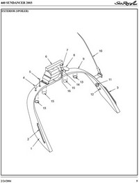 Photo of Sea Ray 460 Sundancer, 2003: Bimini Top Spoiler (Radar Arch), Sea Ray Parts manual drawing 