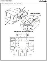 Photo of Sea Ray 480 Sedan Bridge, 2001: 1 parts manual Canvas drawing, Bimini Top, Bimini, Front, Side and Aft Curtains 