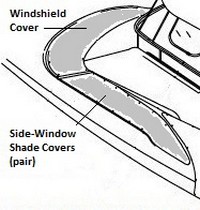 Photo of Sea Ray 480 Sedan Bridge, 2001: WindShield Cover, Side Window Shade Covers 