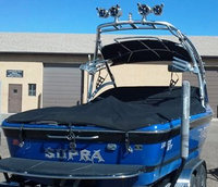 Supra® Launch 21V Cockpit-Cover-with-Ski-Tower-OEM-G1™ Factory Snap-On COCKPIT COVER for boat with Factory-Installed Ski/Wakeboard Tower, includes Adjustable Support Pole(s) and reinforced Snap(s) inside Cover for Tip of Pole(s), OEM (Original Equipment Manufacturer)