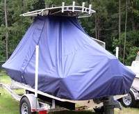 Tidewater® 1800 Bay Max T-Top-Boat-Cover-Sunbrella-1099™ Custom fit TTopCover(tm) (Sunbrella(r) 9.25oz./sq.yd. solution dyed acrylic fabric) attaches beneath factory installed T-Top or Hard-Top to cover entire boat and motor(s)