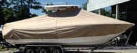 Tidewater® 280CC T-Top-Boat-Cover-Sunbrella-2349™ Custom fit TTopCover(tm) (Sunbrella(r) 9.25oz./sq.yd. solution dyed acrylic fabric) attaches beneath factory installed T-Top or Hard-Top to cover entire boat and motor(s)