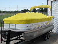 Photo of Tracker Sun Tracker Party Barge 22, 2007: Aft Canopy Top in Boot Pontoon Aft Canopy Mooring-Cover, viewed from Port Front 