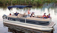 Photo of Tracker Sun Tracker Party Barge 24 DLX, 2020 Aft Bimini Top, viewed from Starboard Front 