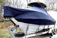 Triumph® 215CC T-Top-Boat-Cover-Elite™ Custom fit TTopCover(tm) (Elite(r) Top Notch(tm) 9oz./sq.yd. fabric) attaches beneath factory installed T-Top or Hard-Top to cover boat and motors