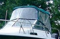 Photo of Trophy 1802 WA, 2004: Factory Bimini Top, Front Connector, Side Curtains, Aft-Drop-Curtain, viewed from Port Front 