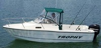 Photo of Trophy 1802 WA, 2008: Factory OEM Bimini Top, Connector, Side Curtains, Aft Curtain, viewed from Port Side 