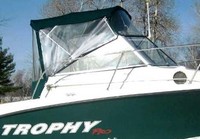 Photo of Trophy 1952 WA, 2007: Bimini Top, Front Connector, Side Curtains, Aft-Drop-Curtain, viewed from Starboard Side 