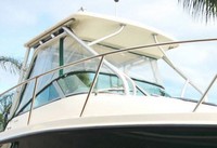 Photo of Trophy 2302 WA, 2002: Hard-Top, Front Connector, Side Curtains, Aft-Drop-Curtain, viewed from Starboard Side 