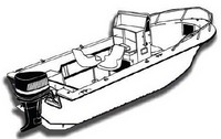 Center-Console-Boat-Cover-V-Hull-Single-Engine-High-Bow-Rail-Boat-17N™Carver(r) p/n 70217A Universal (non-OEM) Sunbrella(r) Center Console Fishing Boat Cover for 16ft,7in-17ft,6in CLL, 85-inch BEAM V-Hull, Single Engine, High Bow Rail Boat  with V-Bow, No T-Top, Up to 16-inch High Bow Rails, Console Height (including Windshield and Grab Rails) up to 50-inch above deck