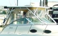 Photo of Wellcraft Coastal 270, 2002: Hard-Top, Front Connector, Side Curtains, Aft-Drop-Curtain, viewed from Starboard Front 