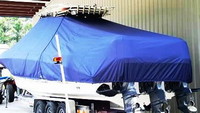 Photo of Wellcraft Scarab 352 Tournament 20xx T-Top Boat-Cover Blue, viewed from Port Rear 