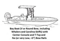 Under-T-Top-Cover-Westland-Bay-Fisherman-NO-Bow-Rails™Westland(r) Universal (non-OEM) Sunbrella(r) fabric Under T-Top Boat Cover for Bay Fisherman, NO Bow Rails boat (Rails less than 3-inch, V or Round Bow incl Carolina Skiffs) (click for full-size picture) Under-T-Top-Cover-Westland-Bay-Fisherman-NO-Bow-Rails™Westland(r) Universal (non-OEM) Sunbrella(r) fabric Under T-Top Boat Cover for Bay Fisherman, NO Bow Rails boat (Rails less than 3-inch, V or Round Bow incl Carolina Skiffs)